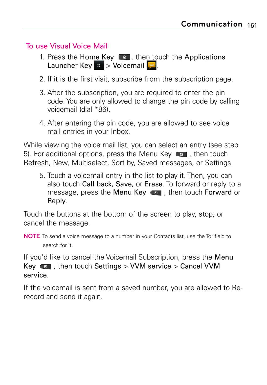 LG Electronics Vortex, MFL67011201(1.0)G manual To use Visual Voice Mail 