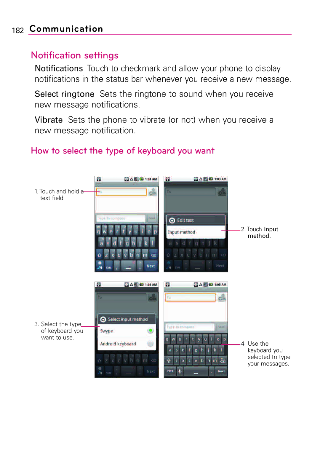 LG Electronics MFL67011201(1.0)G, Vortex manual Notification settings, How to select the type of keyboard you want 