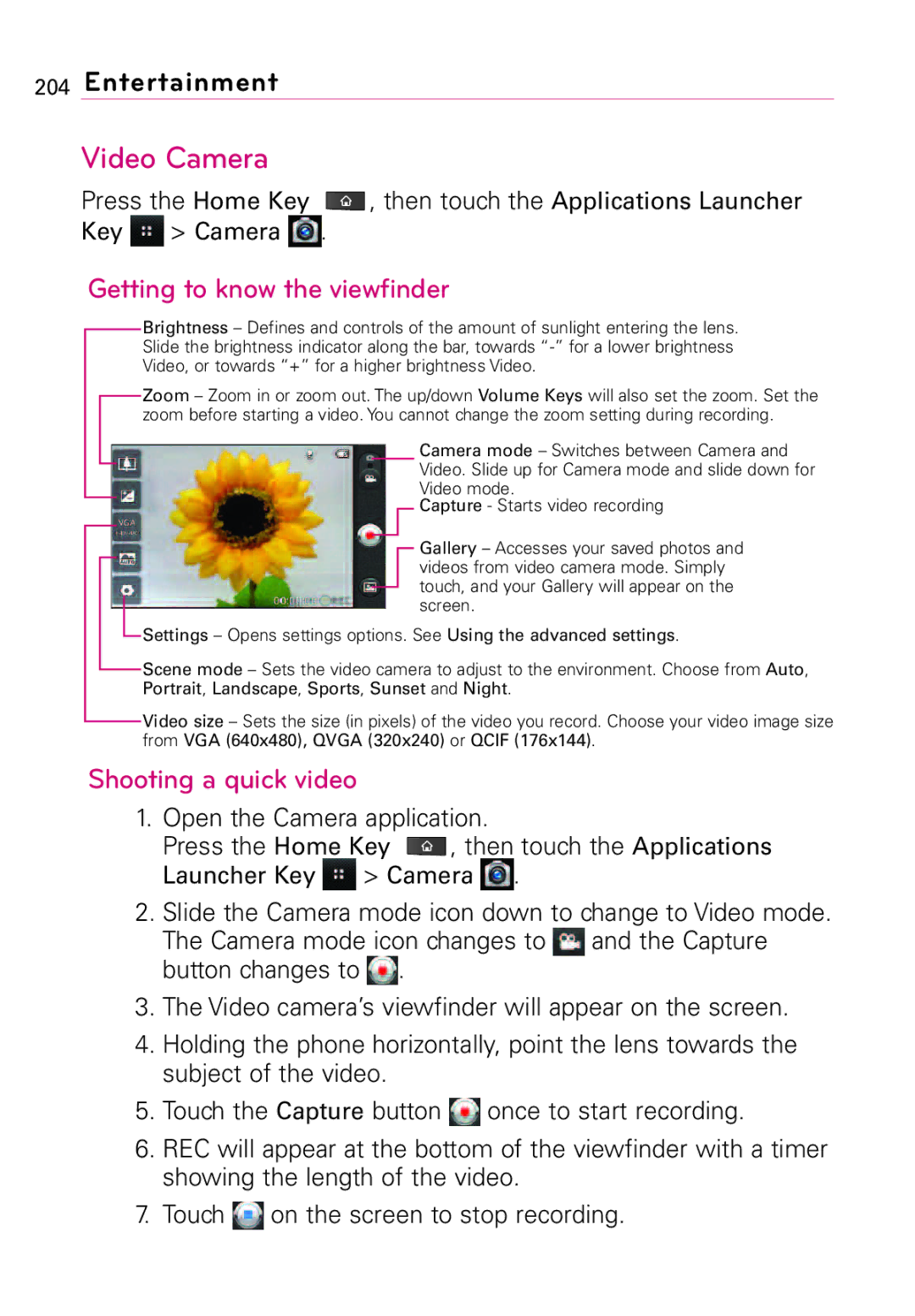 LG Electronics MFL67011201(1.0)G, Vortex manual Video Camera, Shooting a quick video 