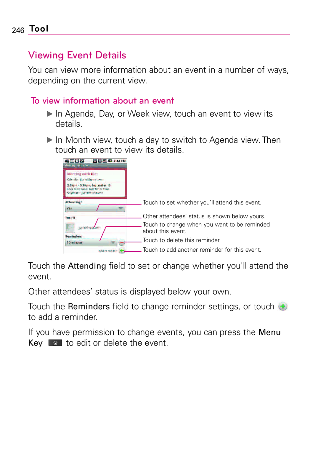 LG Electronics MFL67011201(1.0)G, Vortex manual Viewing Event Details, To view information about an event 