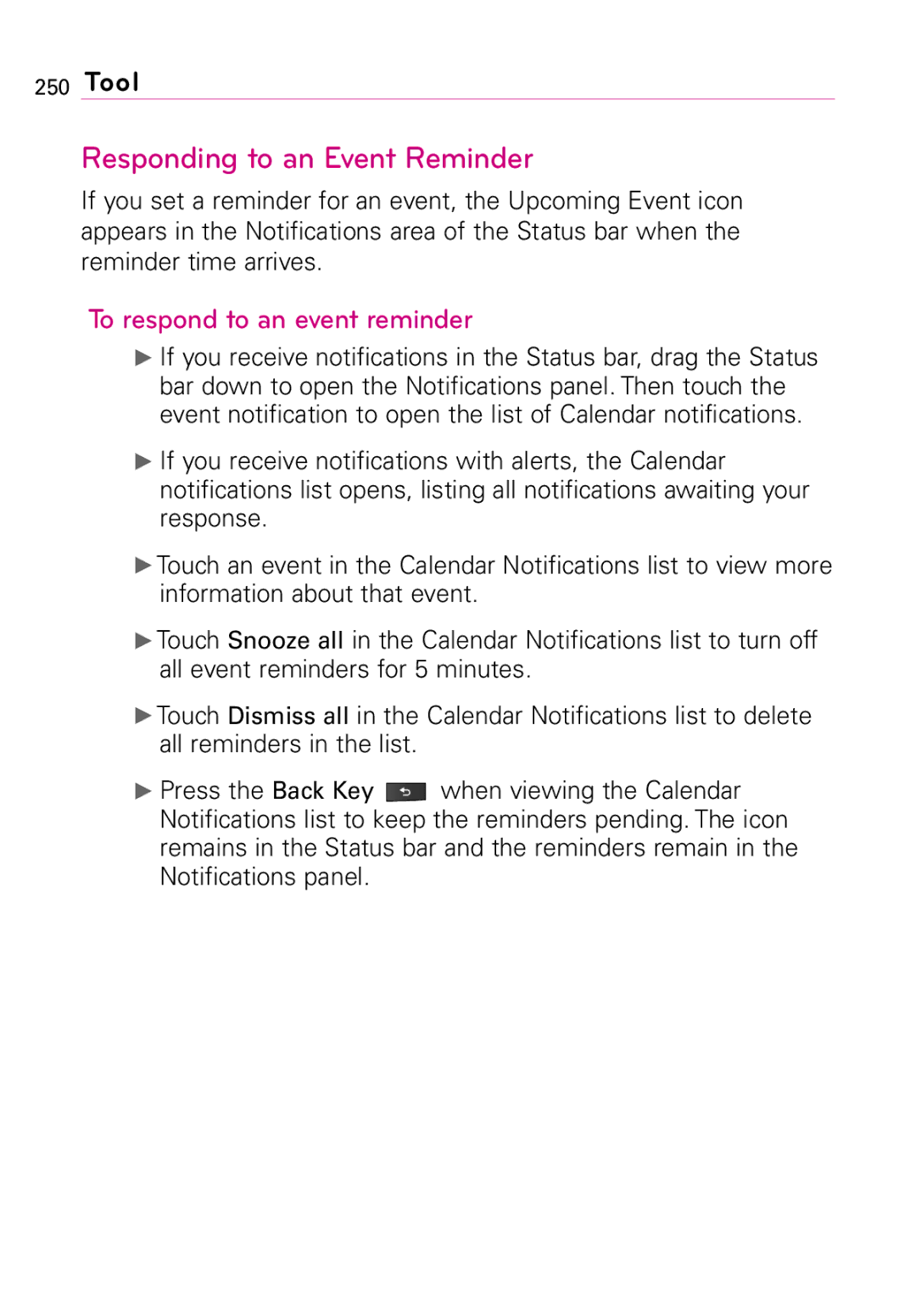 LG Electronics MFL67011201(1.0)G, Vortex manual Responding to an Event Reminder, To respond to an event reminder 