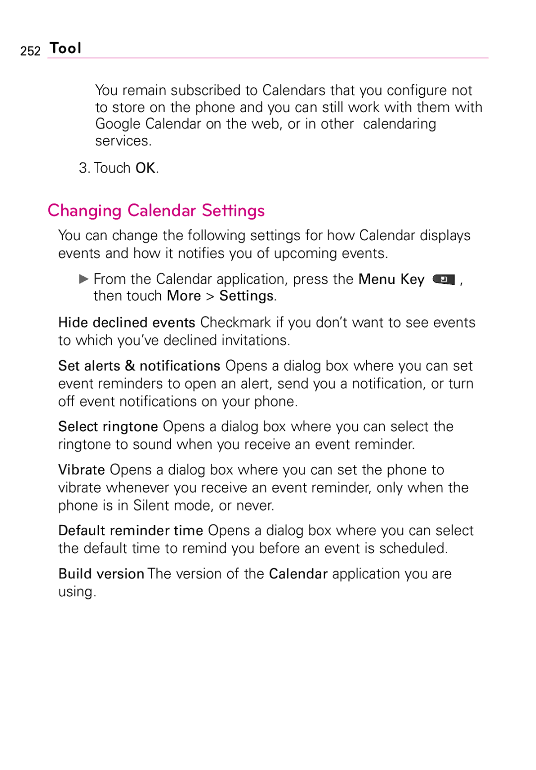 LG Electronics MFL67011201(1.0)G, Vortex manual Changing Calendar Settings 