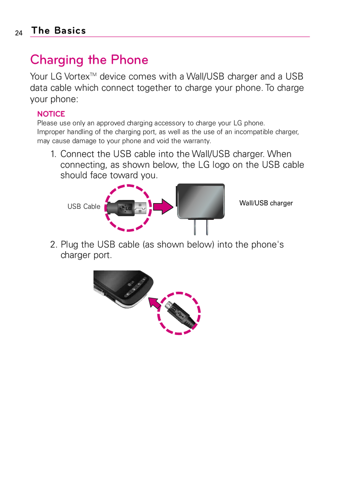 LG Electronics MFL67011201(1.0)G, Vortex manual Charging the Phone 