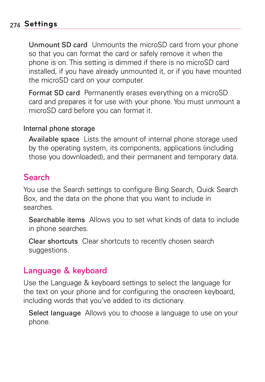 LG Electronics MFL67011201(1.0)G, Vortex manual Search, Language & keyboard 