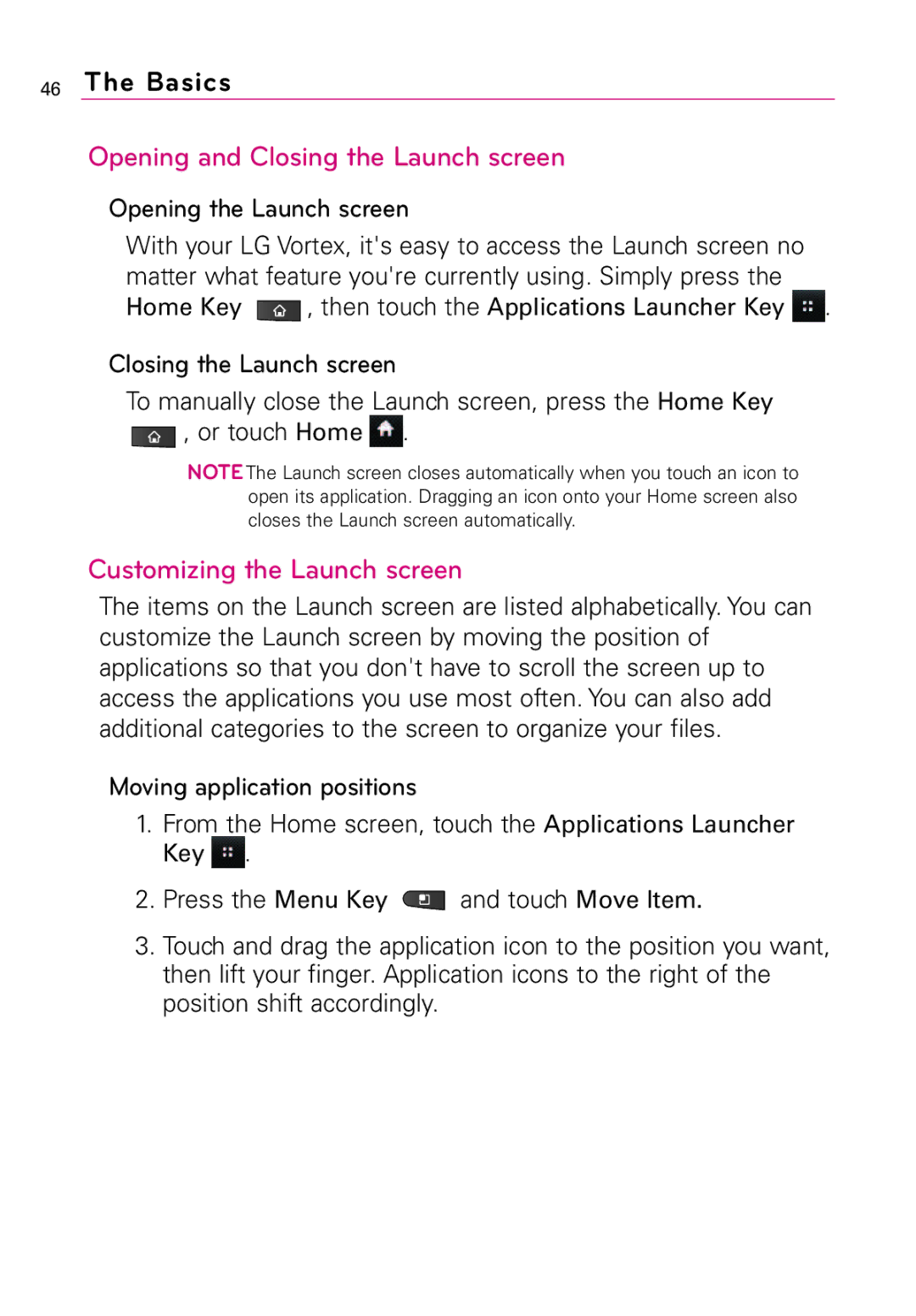 LG Electronics MFL67011201(1.0)G, Vortex manual Opening and Closing the Launch screen, Customizing the Launch screen 