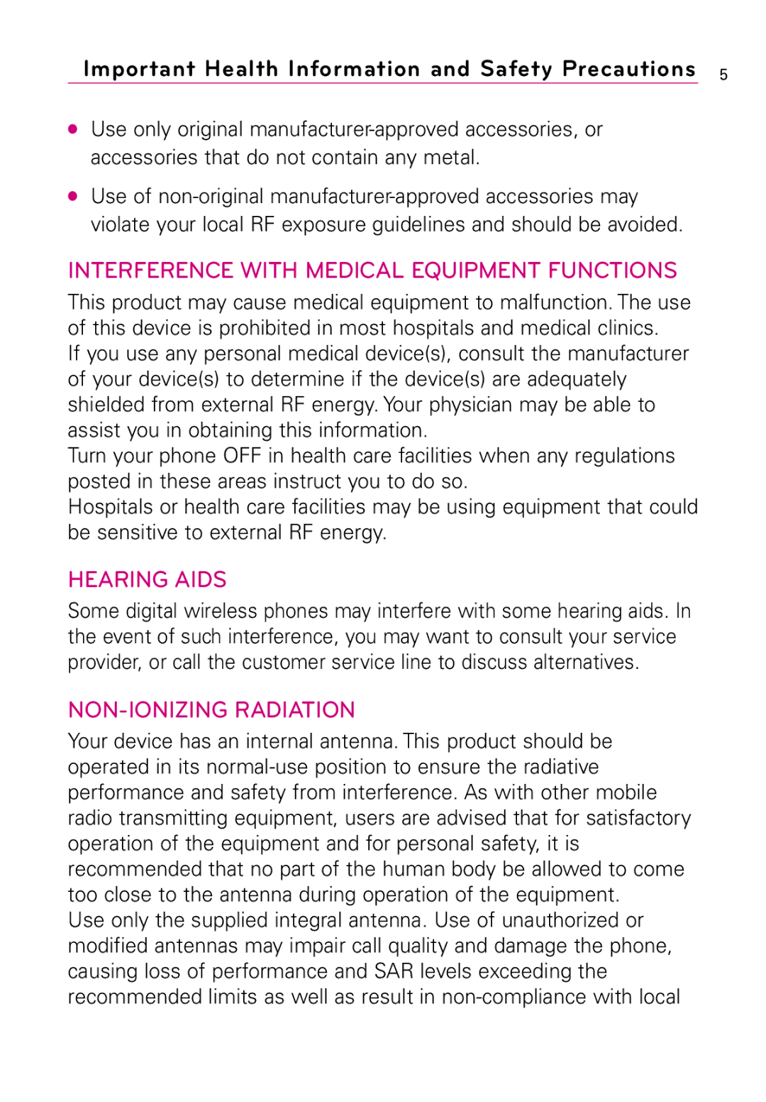 LG Electronics Vortex, MFL67011201(1.0)G manual Interference with Medical Equipment Functions 