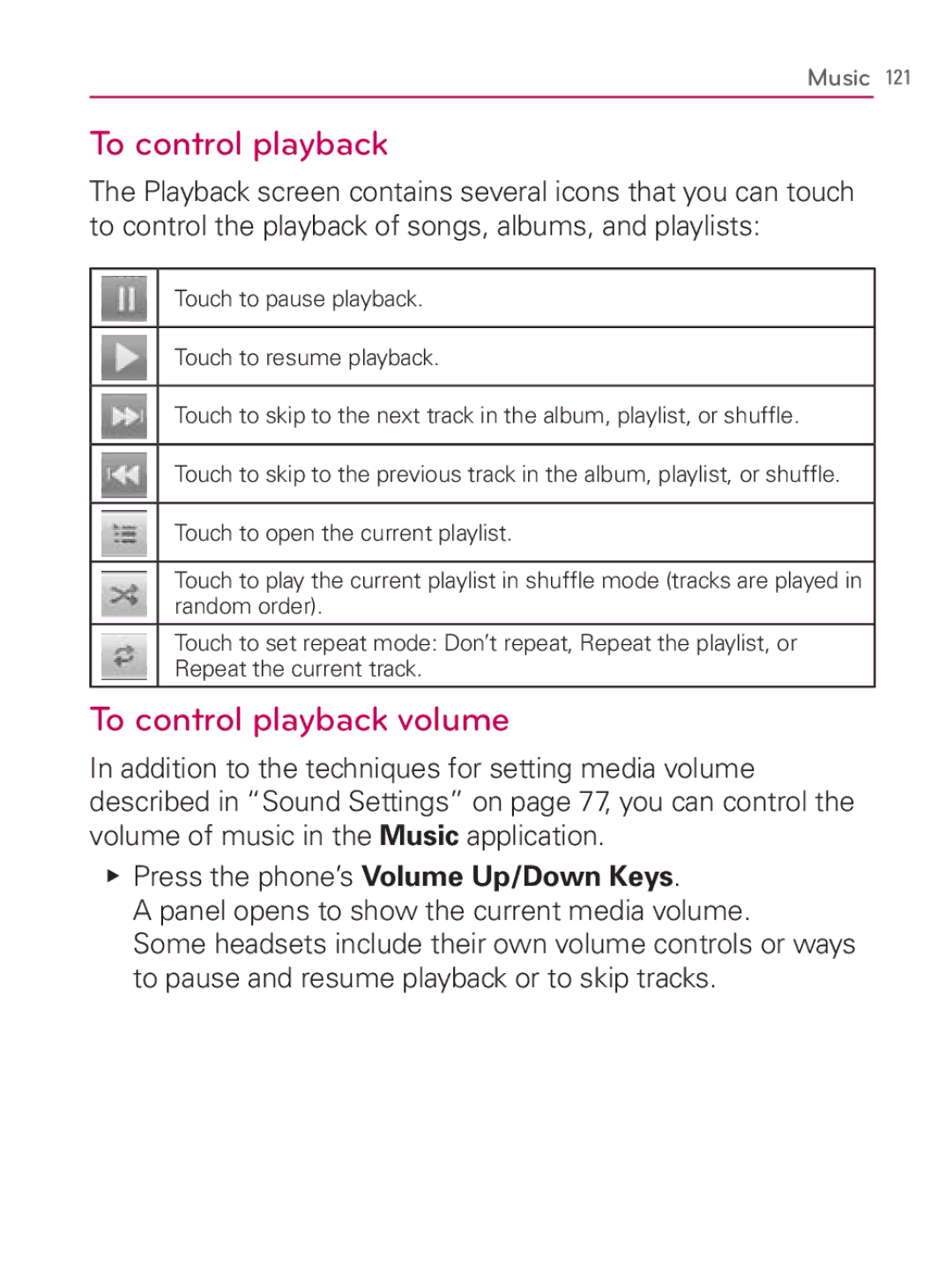 LG Electronics MFL67014001(1.2) manual To control playback volume 