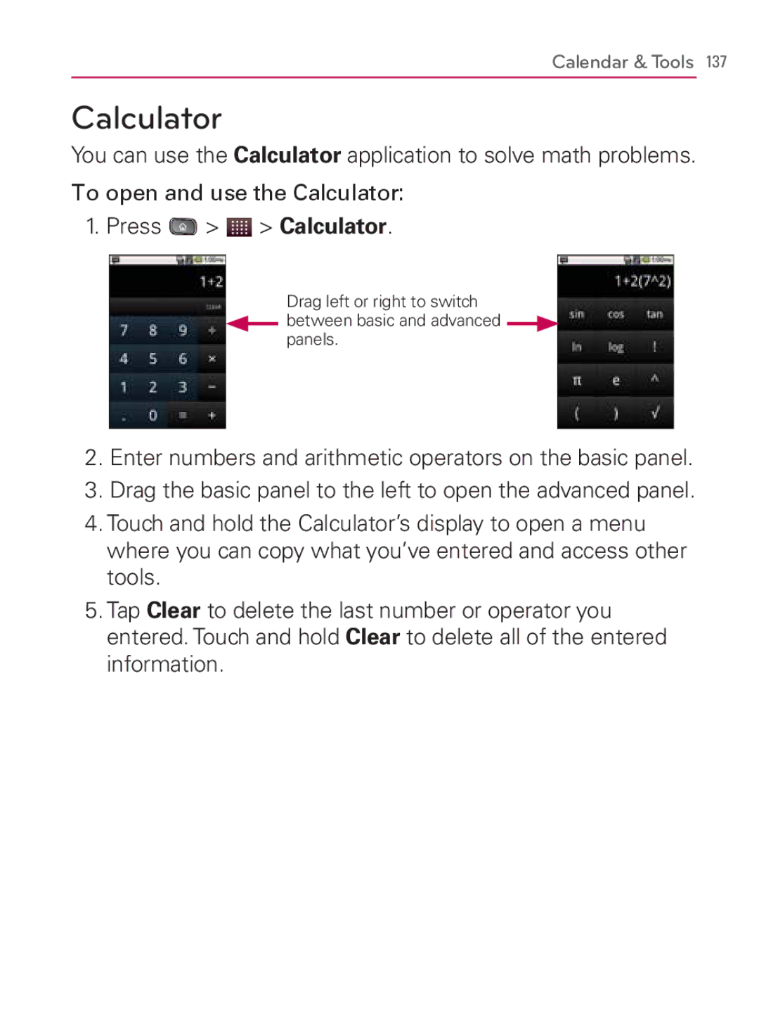 LG Electronics MFL67014001(1.2) manual To open and use the Calculator Press Calculator 