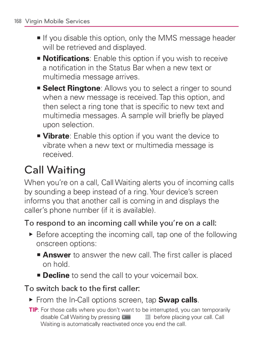 LG Electronics MFL67014001(1.2) manual Call Waiting 