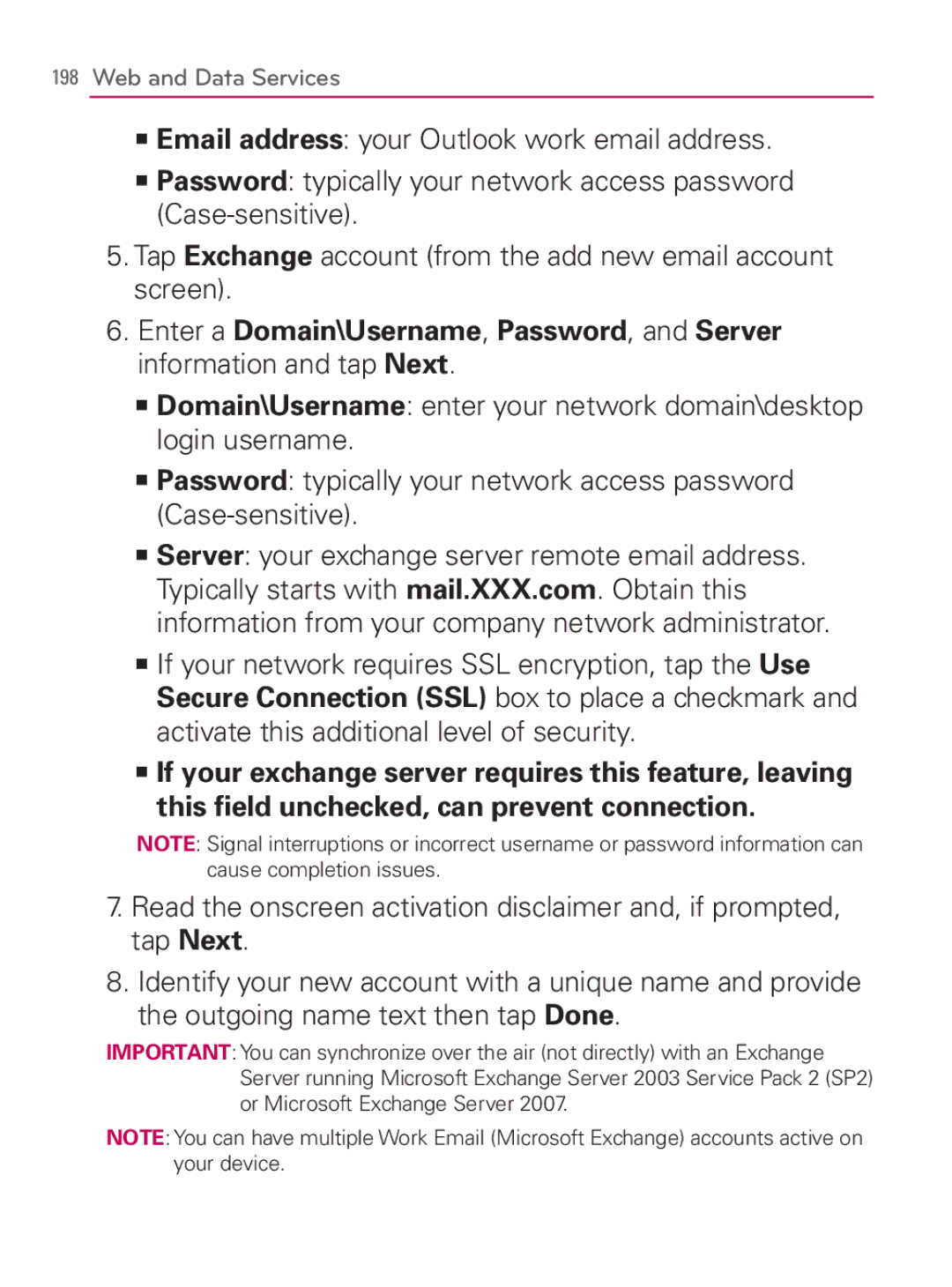 LG Electronics MFL67014001(1.2) manual Web and Data Services 