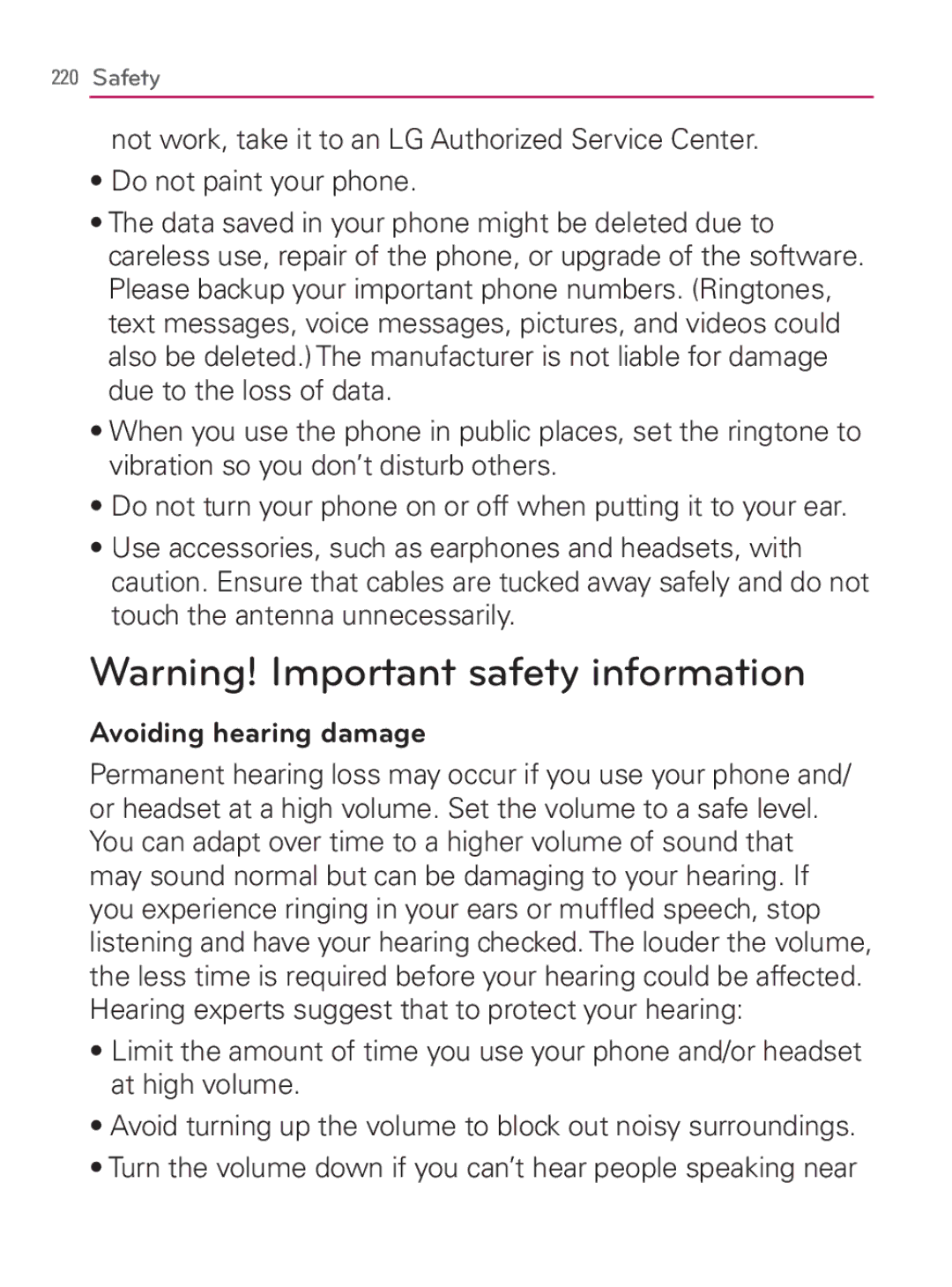 LG Electronics MFL67014001(1.2) manual Avoiding hearing damage 