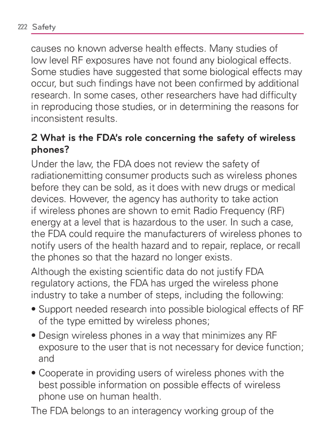 LG Electronics MFL67014001(1.2) manual FDA belongs to an interagency working group 