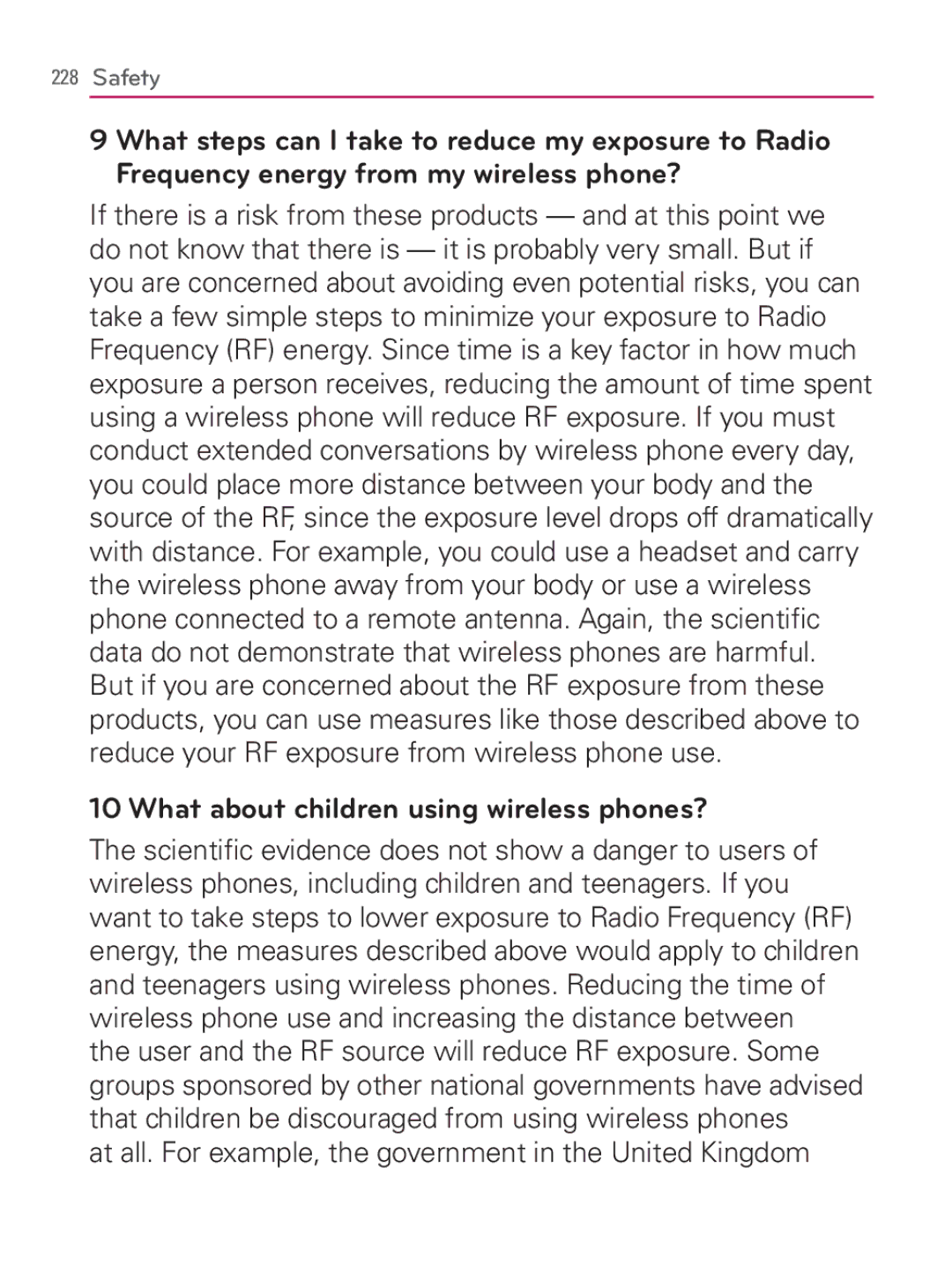 LG Electronics MFL67014001(1.2) manual What about children using wireless phones? 