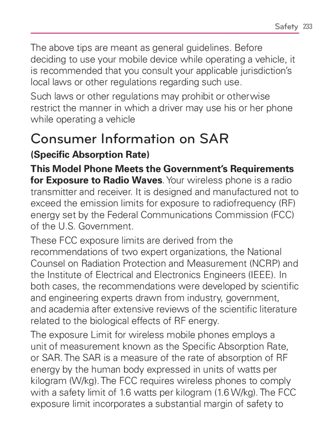 LG Electronics MFL67014001(1.2) manual Consumer Information on SAR, Speciﬁc Absorption Rate 