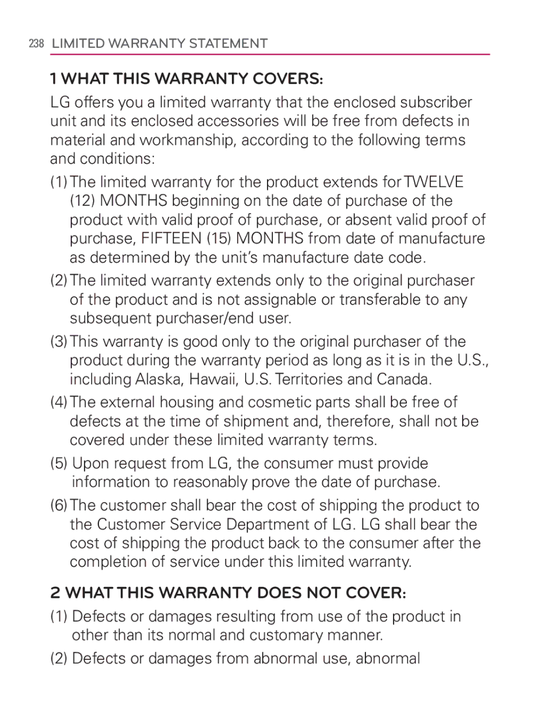 LG Electronics MFL67014001(1.2) manual What this Warranty Covers, Defects or damages from abnormal use, abnormal 