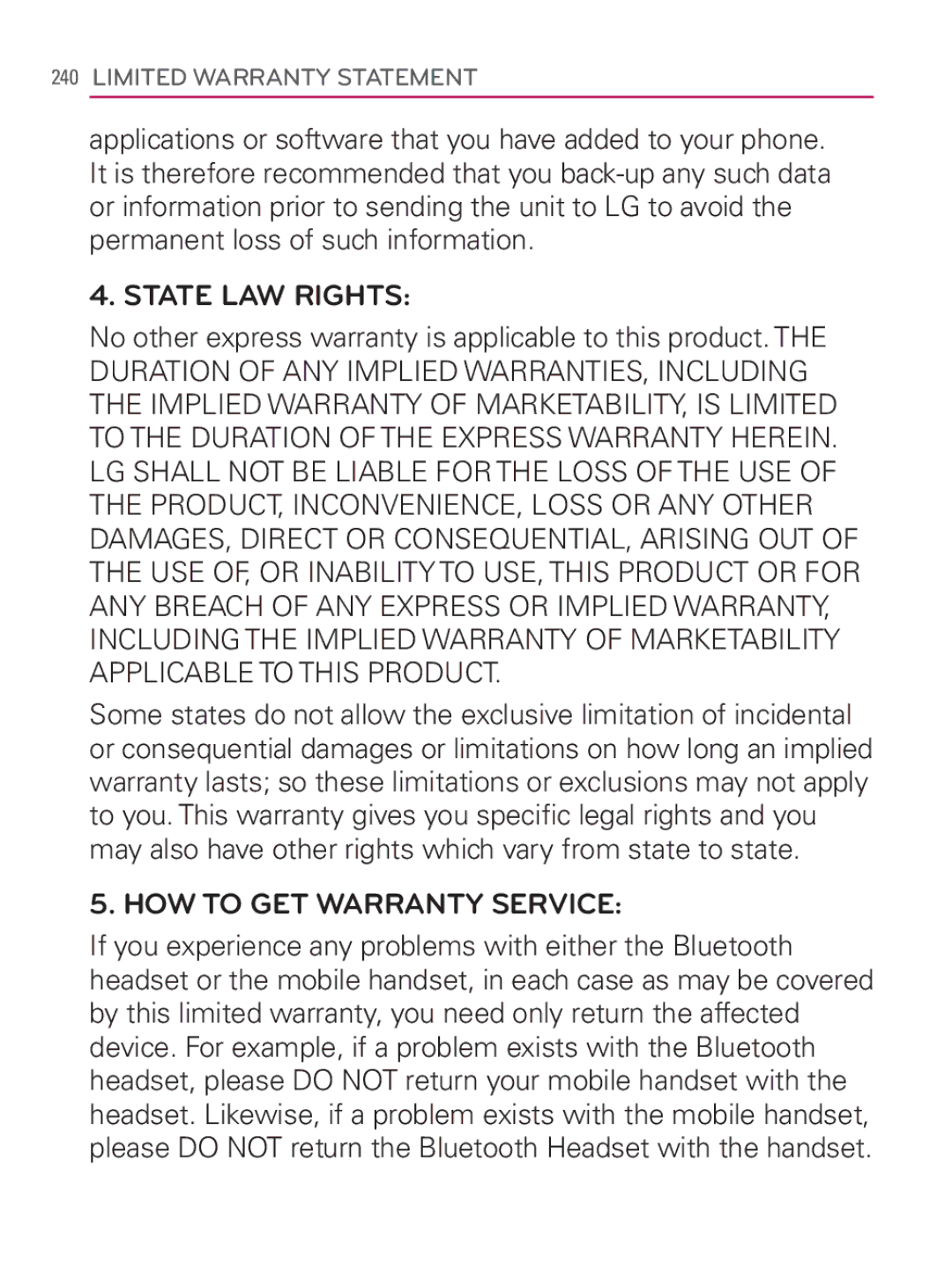 LG Electronics MFL67014001(1.2) manual State LAW Rights 