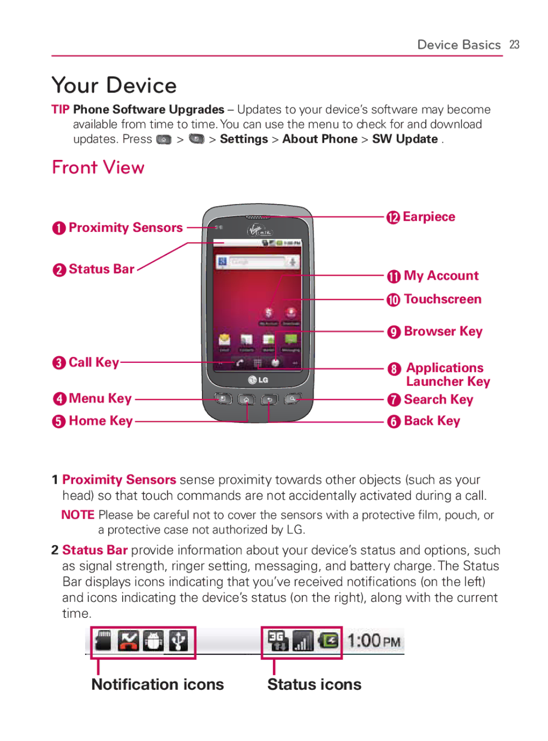 LG Electronics MFL67014001(1.2) manual Your Device, Front View 