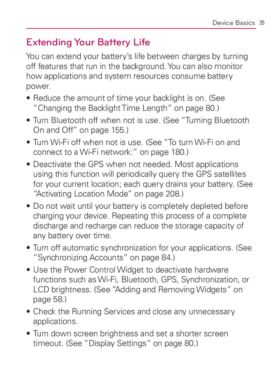 LG Electronics MFL67014001(1.2) manual Extending Your Battery Life 