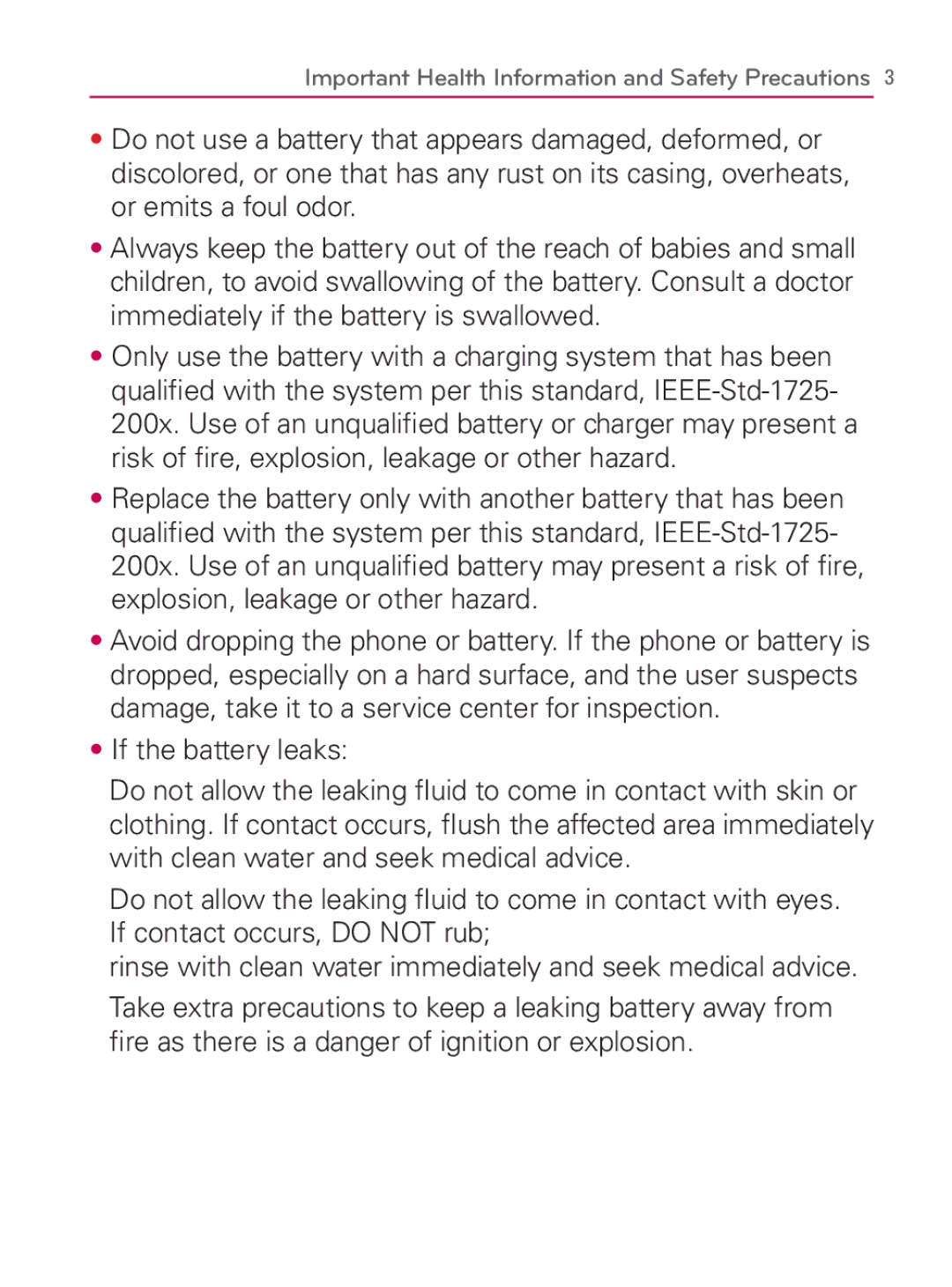 LG Electronics MFL67014001(1.2) manual If the battery leaks 