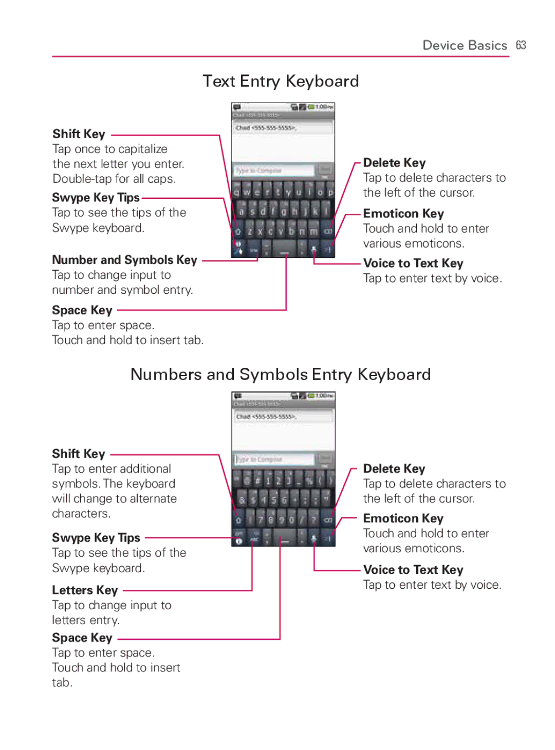 LG Electronics MFL67014001(1.2) manual Text Entry Keyboard, Numbers and Symbols Entry Keyboard 