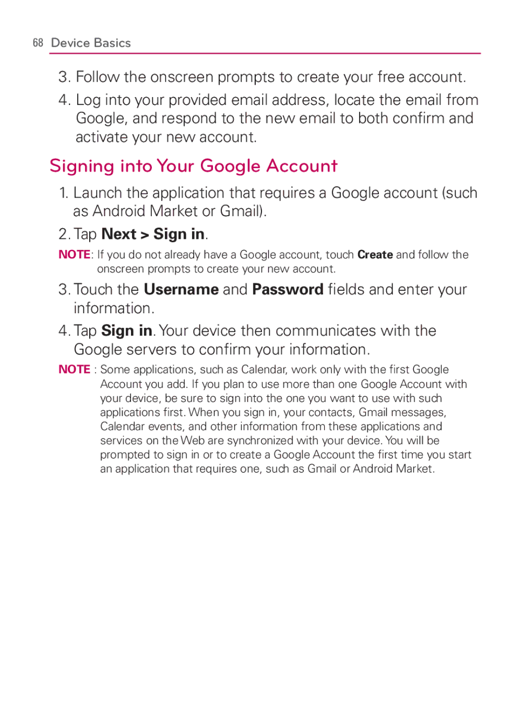 LG Electronics MFL67014001(1.2) manual Signing into Your Google Account, Tap Next Sign 