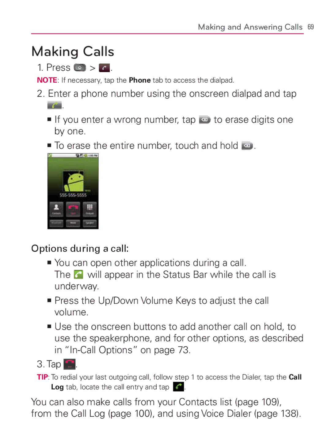 LG Electronics MFL67014001(1.2) manual Making Calls, Tap 