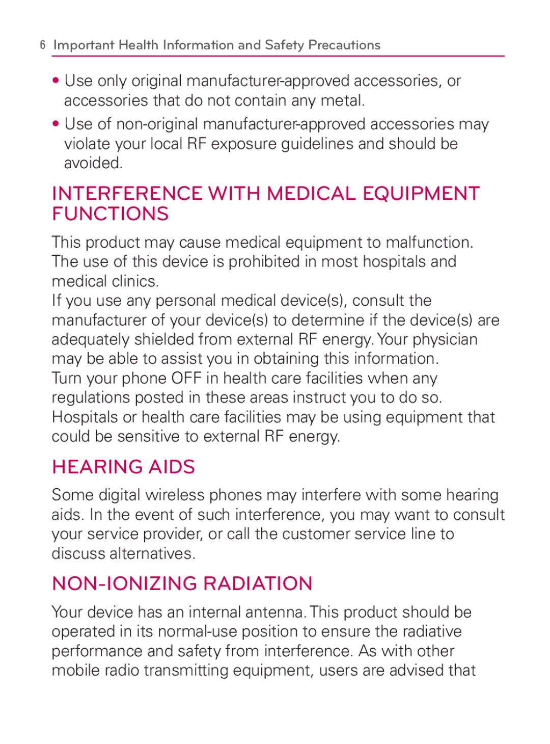 LG Electronics MFL67014001(1.2) manual Interference with Medical Equipment Functions 