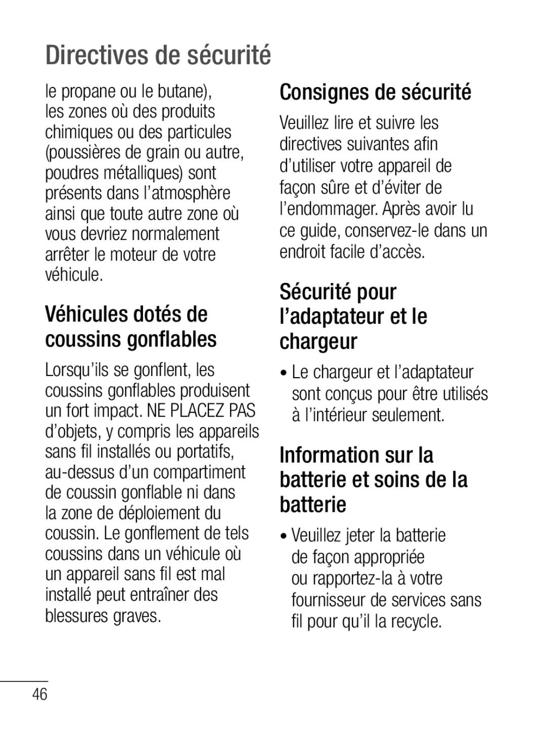 LG Electronics MFL67020402 Sécurité pour l’adaptateur et le chargeur, Information sur la batterie et soins de la batterie 