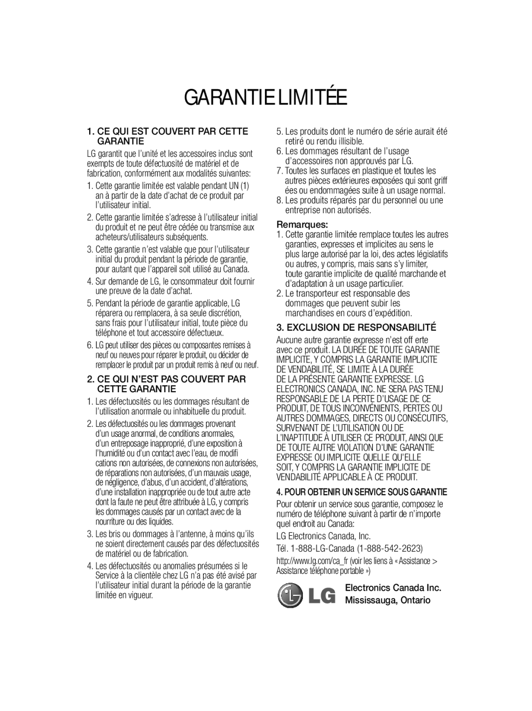 LG Electronics MFL67020402 manual Garantie Limitée 