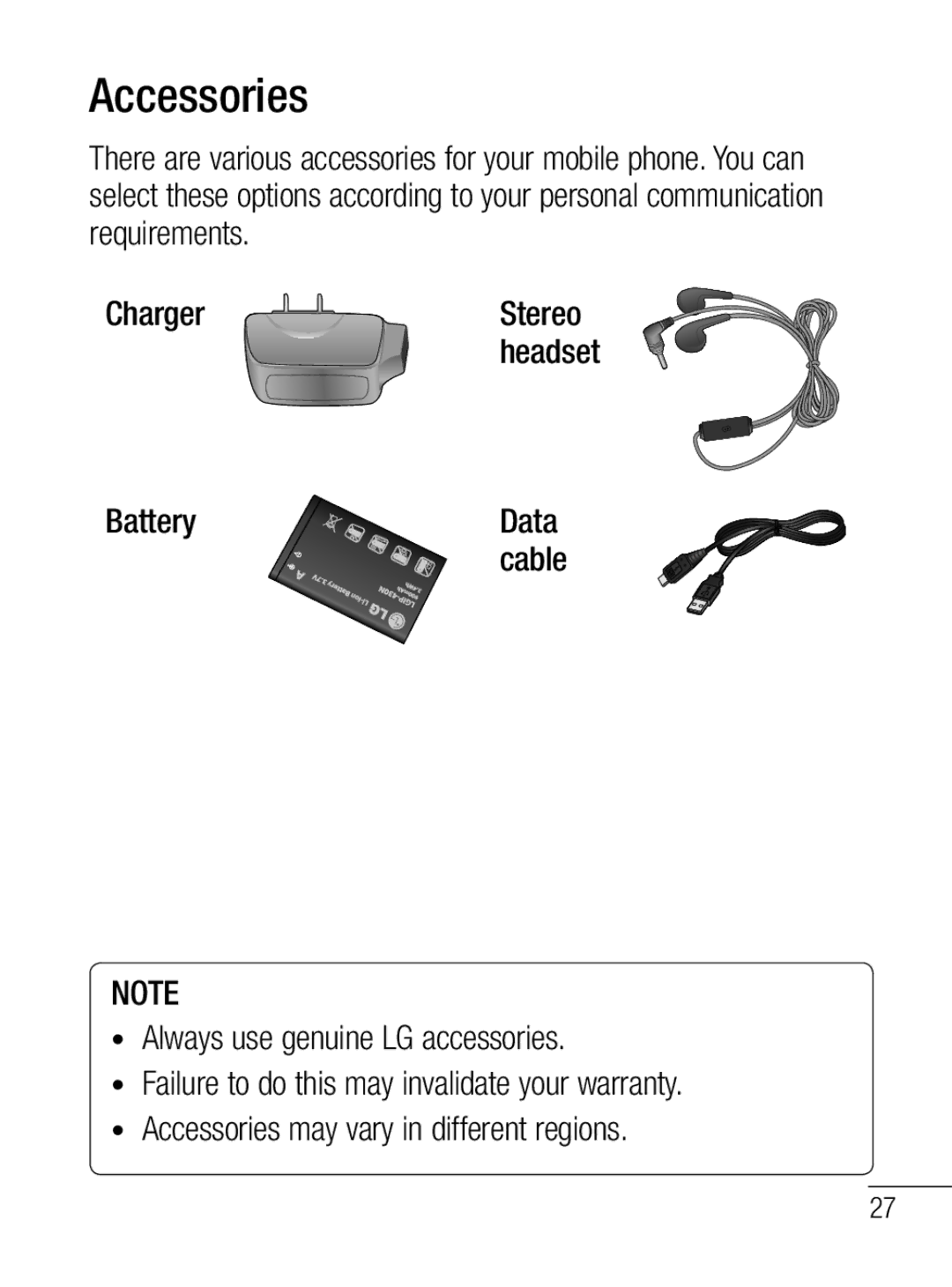 LG Electronics MFL67020402 manual Accessories, Headset 