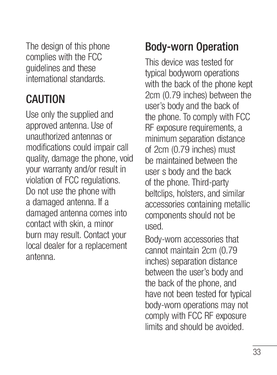 LG Electronics MFL67020402 manual Body-worn Operation 