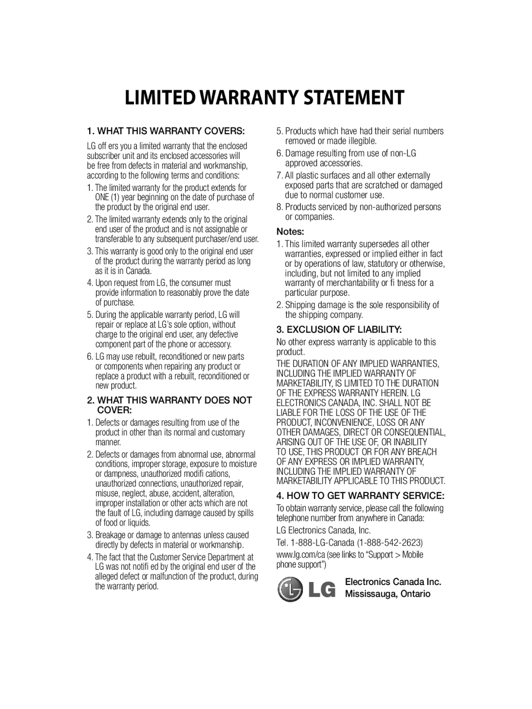 LG Electronics MFL67020402 manual Limited Warranty Statement 