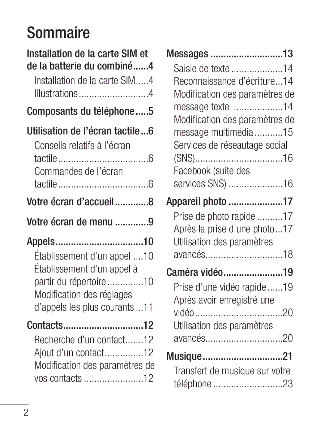 LG Electronics MFL67020402 manual Sommaire, Facebook suite des, Commandes de l’écran 