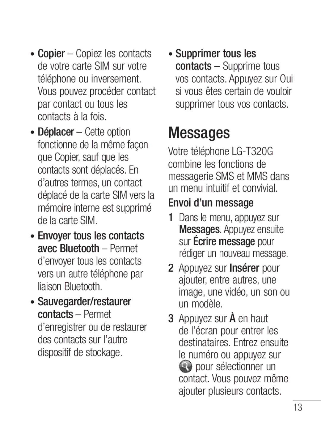 LG Electronics MFL67020402 manual Messages, Envoi d’un message 