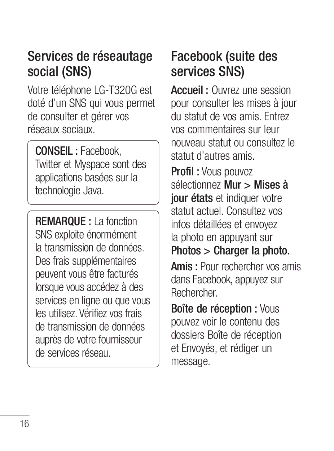 LG Electronics MFL67020402 manual Facebook suite des services SNS, Services de réseautage social SNS 