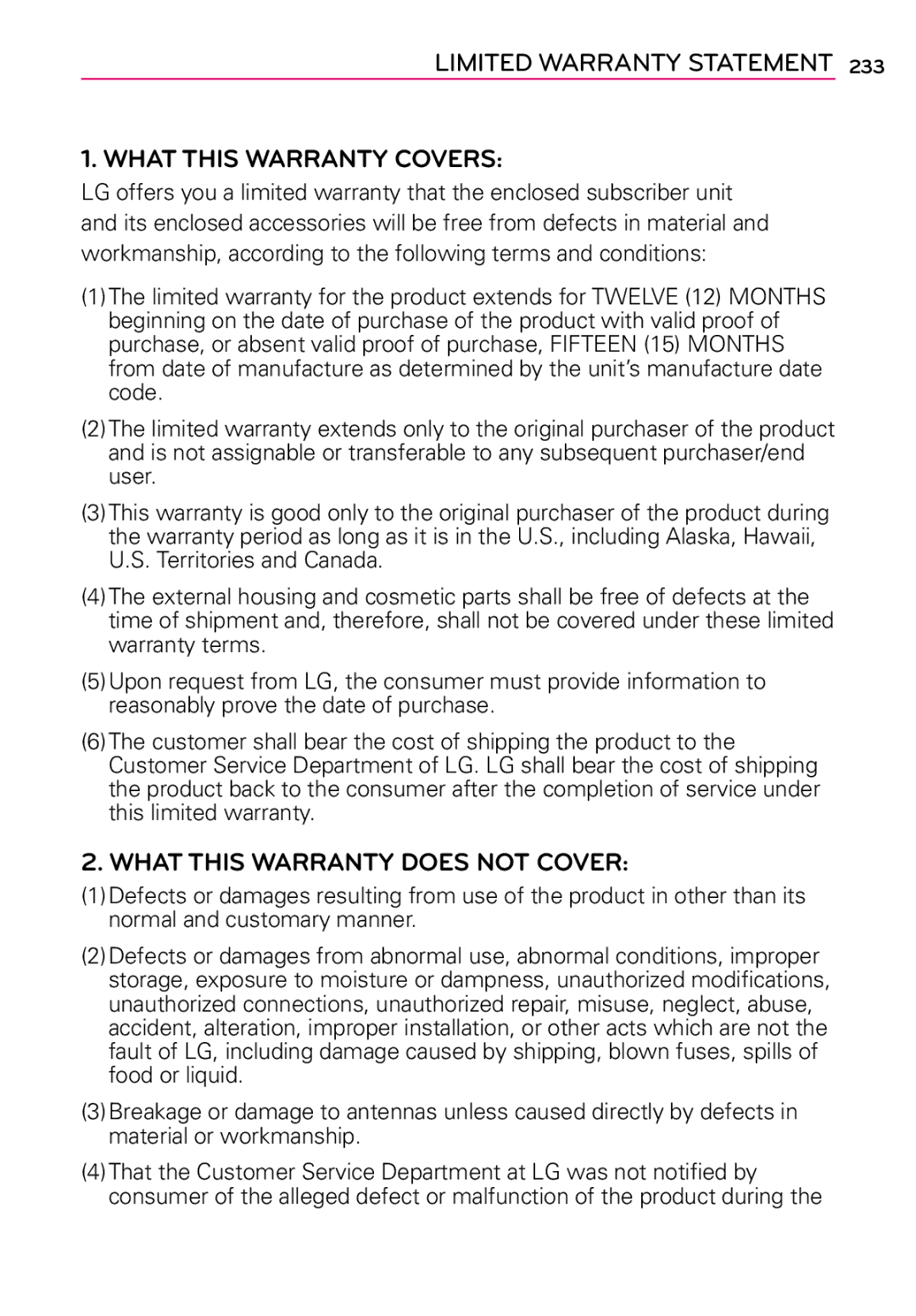 LG Electronics MFL67202801(1.0)H manual What this Warranty Covers 