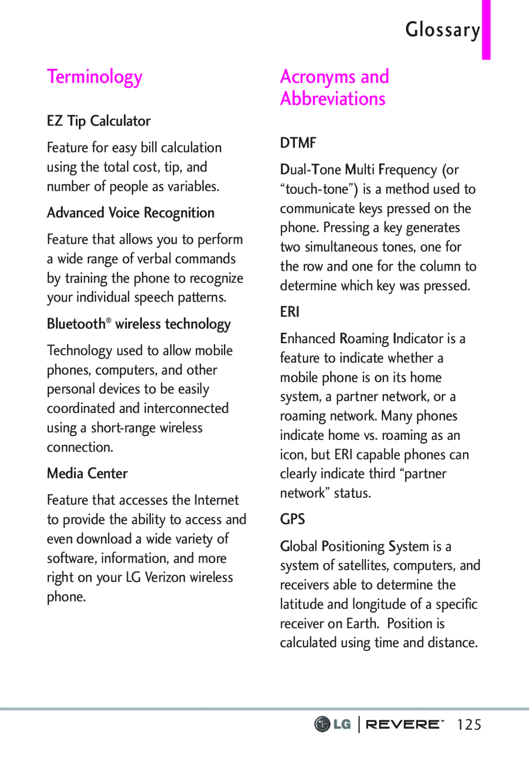 LG Electronics MFL67261701 manual Glossary, Terminology, Acronyms Abbreviations 