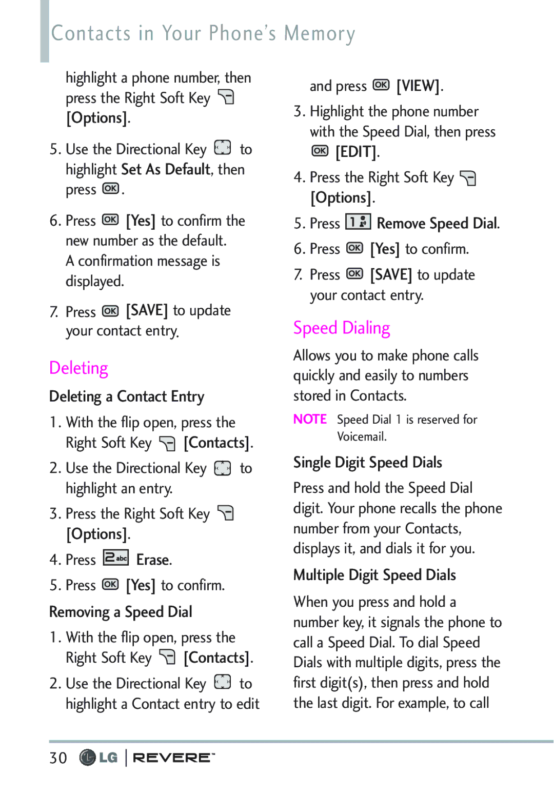 LG Electronics MFL67261701 manual Deleting, Speed Dialing 