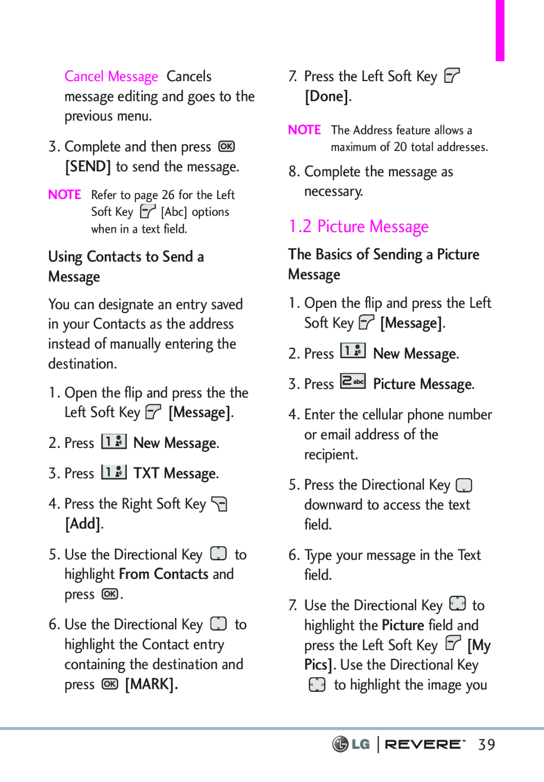 LG Electronics MFL67261701 manual Using Contacts to Send a Message, Basics of Sending a Picture Message 