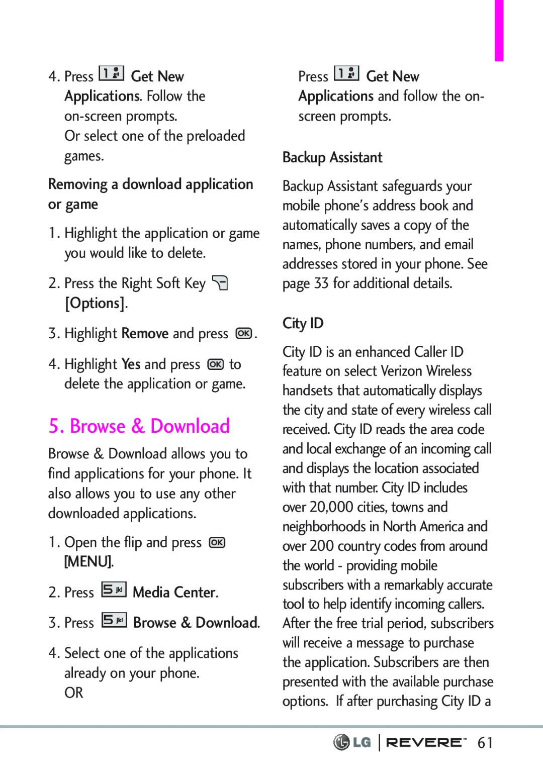 LG Electronics MFL67261701 Browse & Download, Removing a download application or game, Press Get New, Backup Assistant 