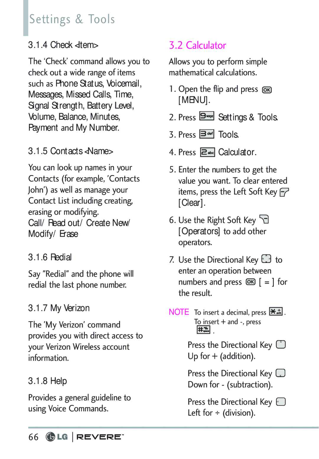 LG Electronics MFL67261701 manual Settings & Tools, Calculator 