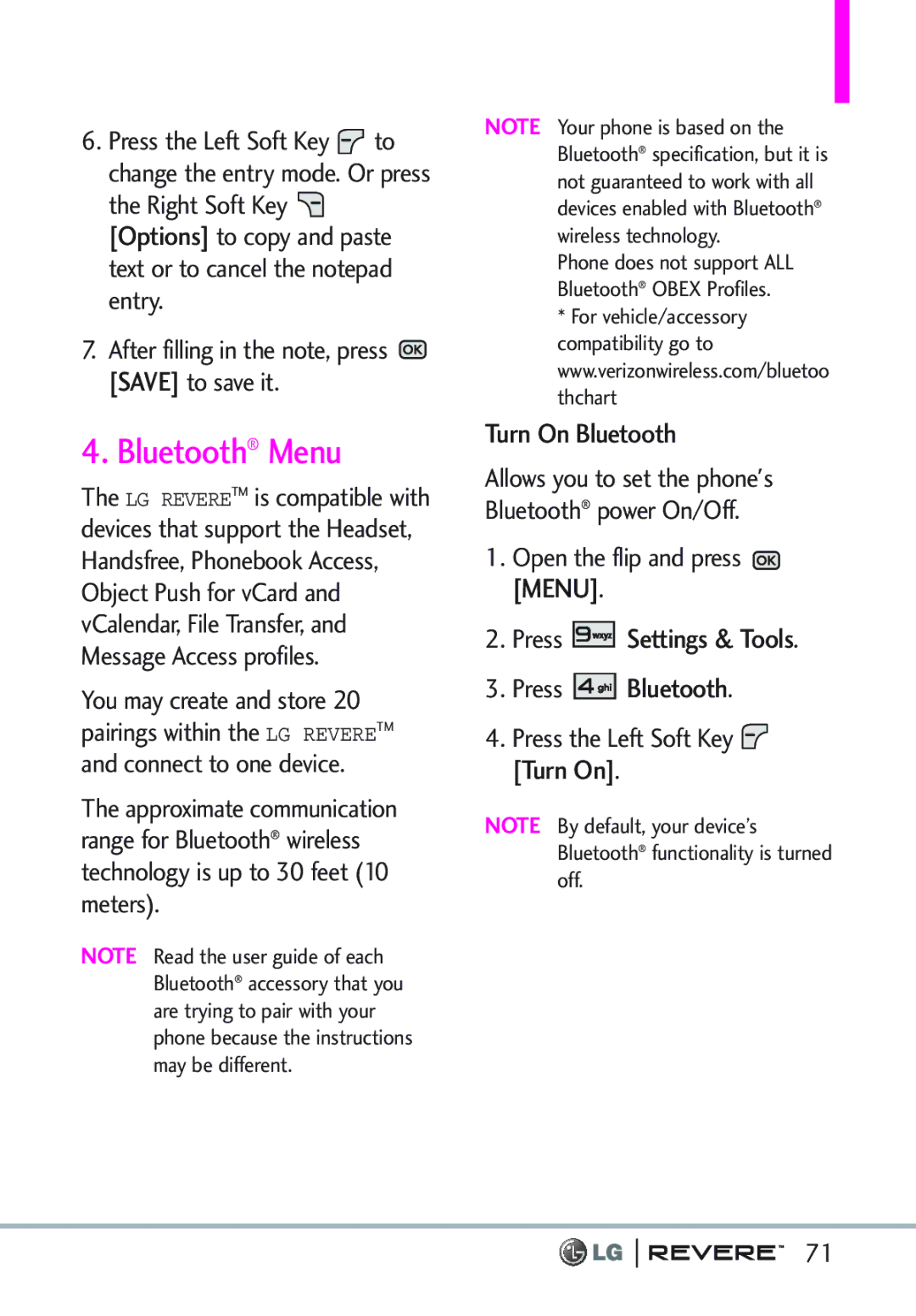 LG Electronics MFL67261701 manual Bluetooth Menu, Turn On Bluetooth, Press Settings & Tools Press Bluetooth 