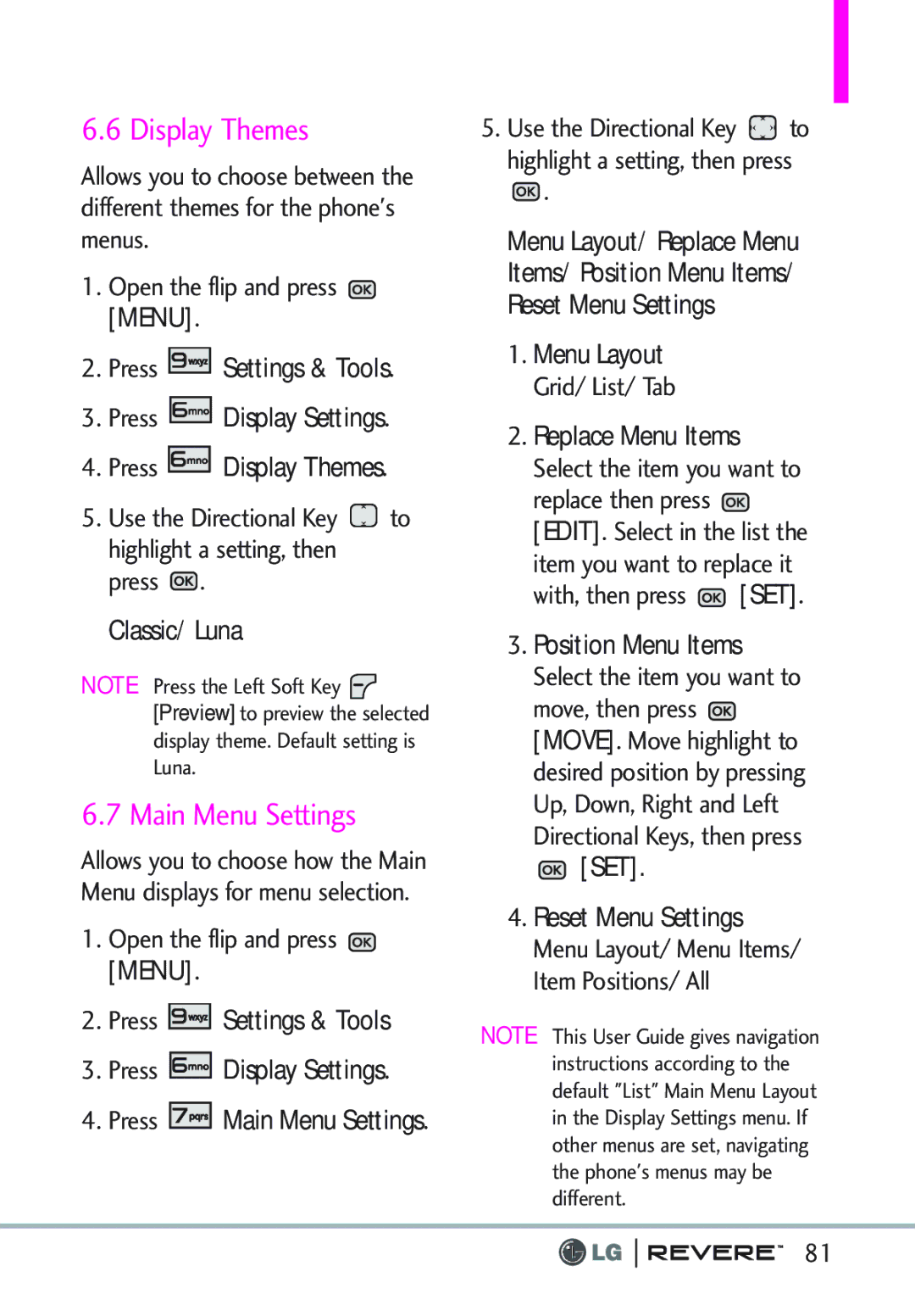 LG Electronics MFL67261701 manual Display Themes, Main Menu Settings 