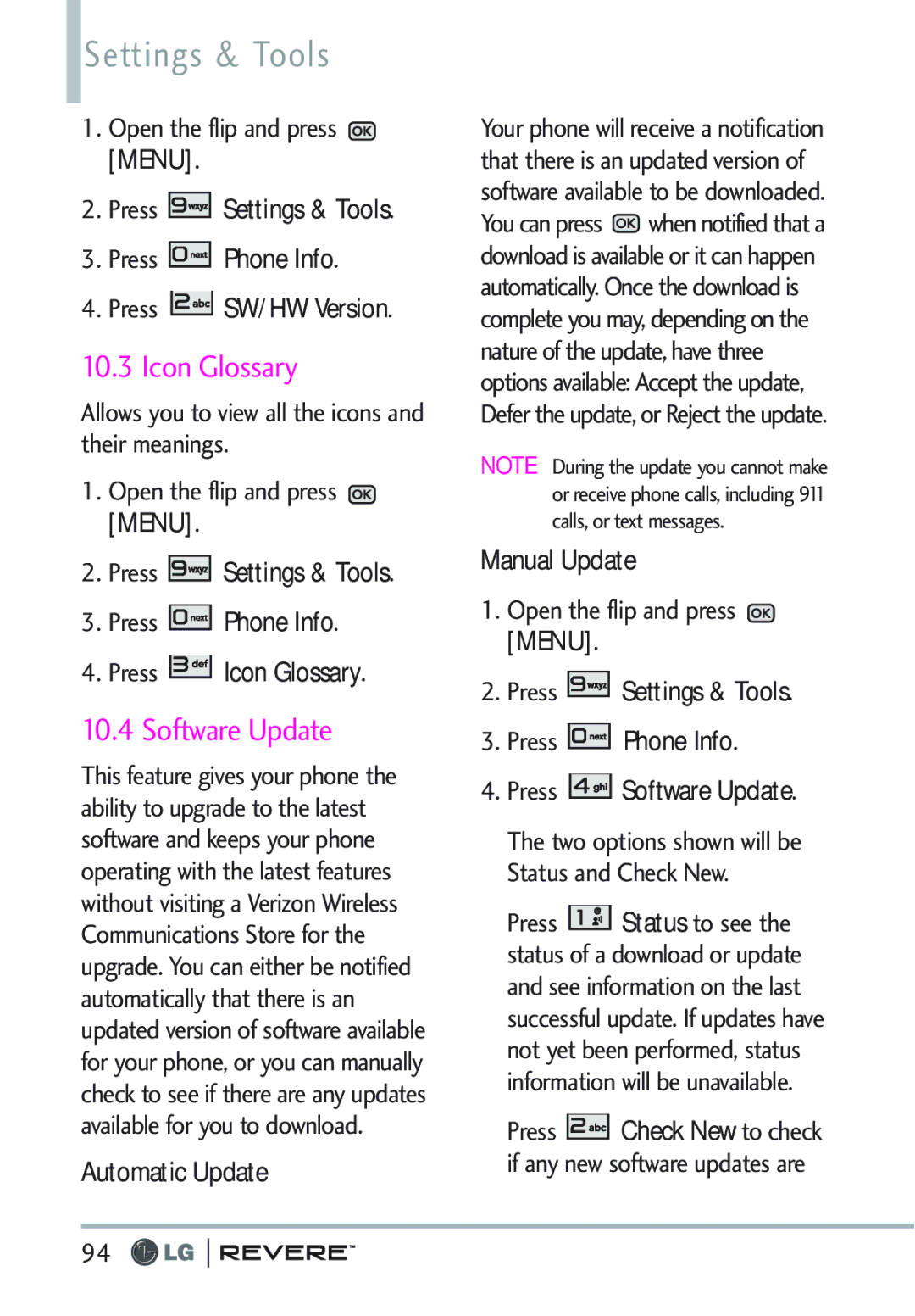 LG Electronics MFL67261701 manual Icon Glossary, Software Update 