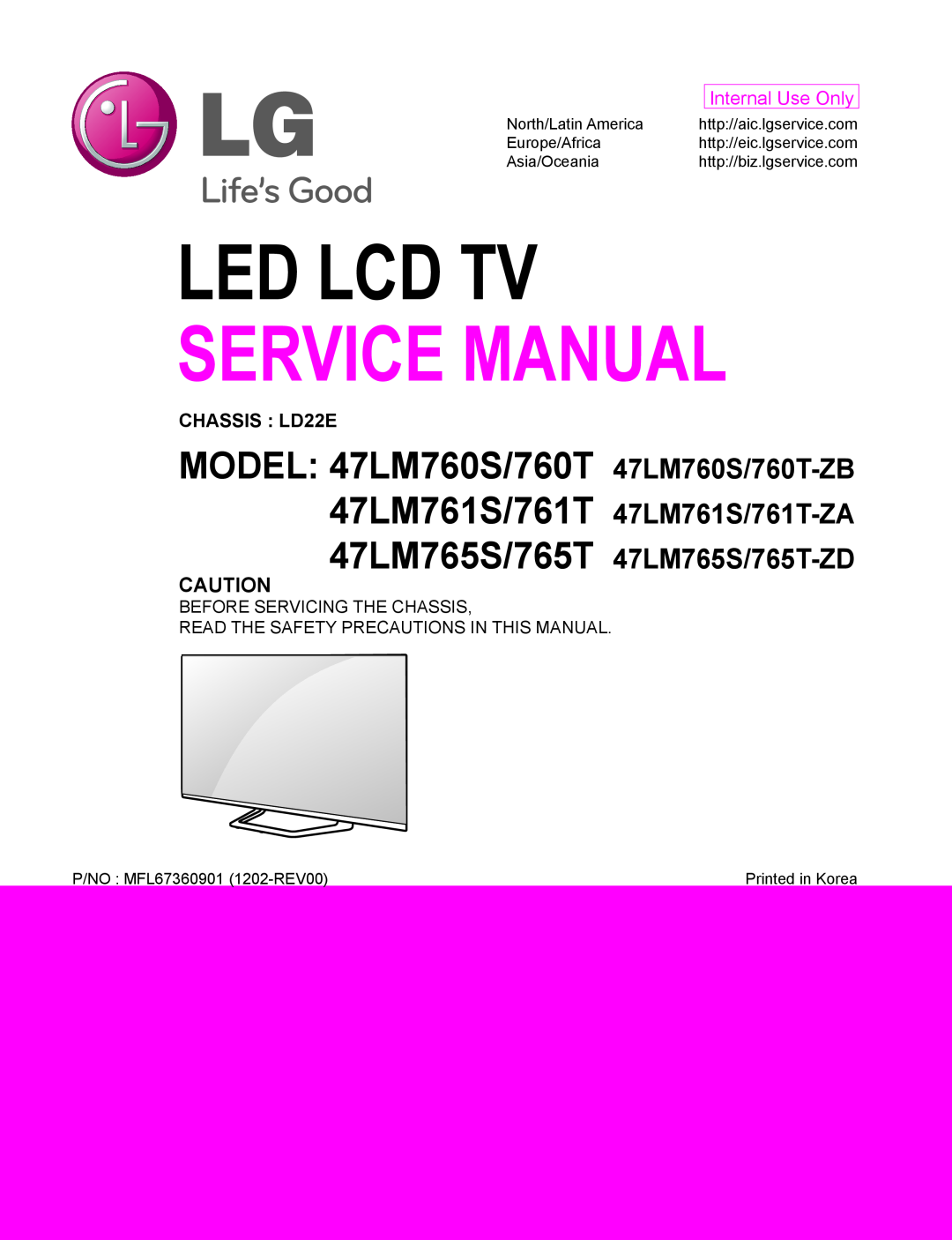 LG Electronics 47LM761S/761T-ZA service manual MODEL 47LM760S/760T 47LM760S/760T-ZB, Led Lcd Tv, Service Manual 