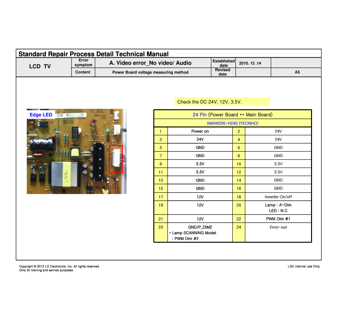 LG Electronics 47LM761S/761T Standard Repair Process Detail Technical Manual, Edge LED, Pin Power Board ↔ Main Board 
