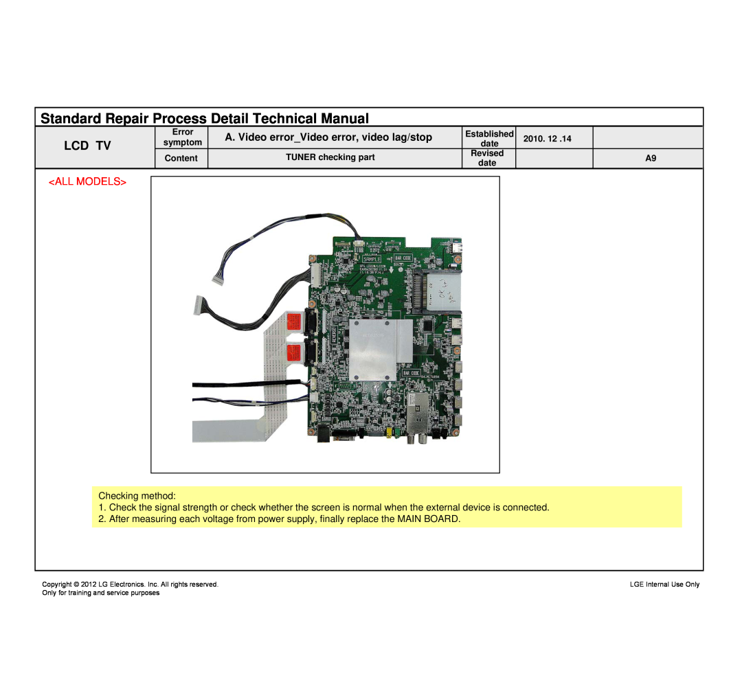LG Electronics 47LM765S/765T, MFL67360901 Standard Repair Process Detail Technical Manual, All Models, Checking method 