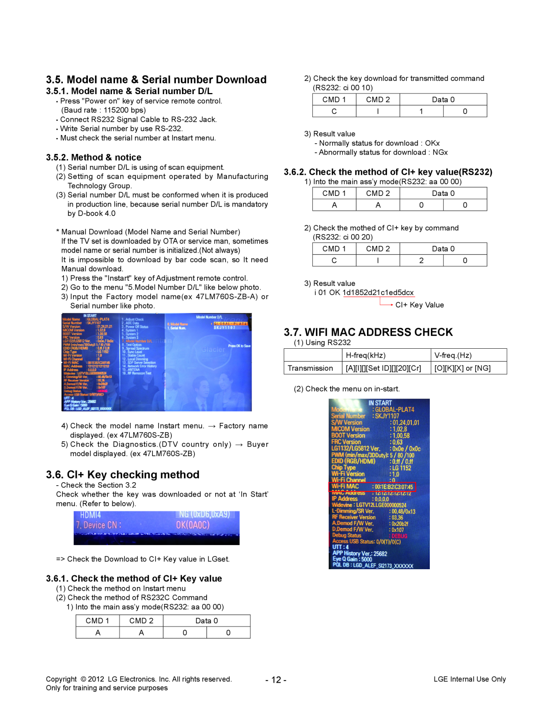 LG Electronics MFL67360901 Model name & Serial number Download, 3.6. CI+ Key checking method, Wifi Mac Address Check 