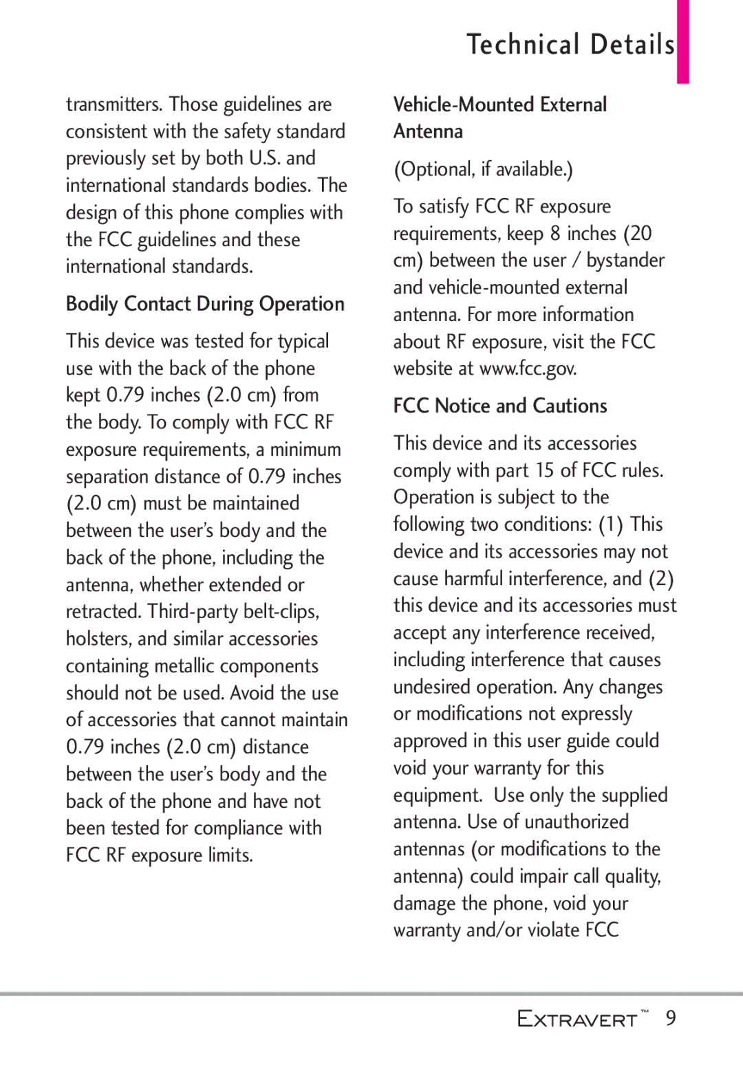 LG Electronics MFL67402301(1.0)H manual Vehicle-Mounted External Antenna, FCC Notice and Cautions, Optional, if available 