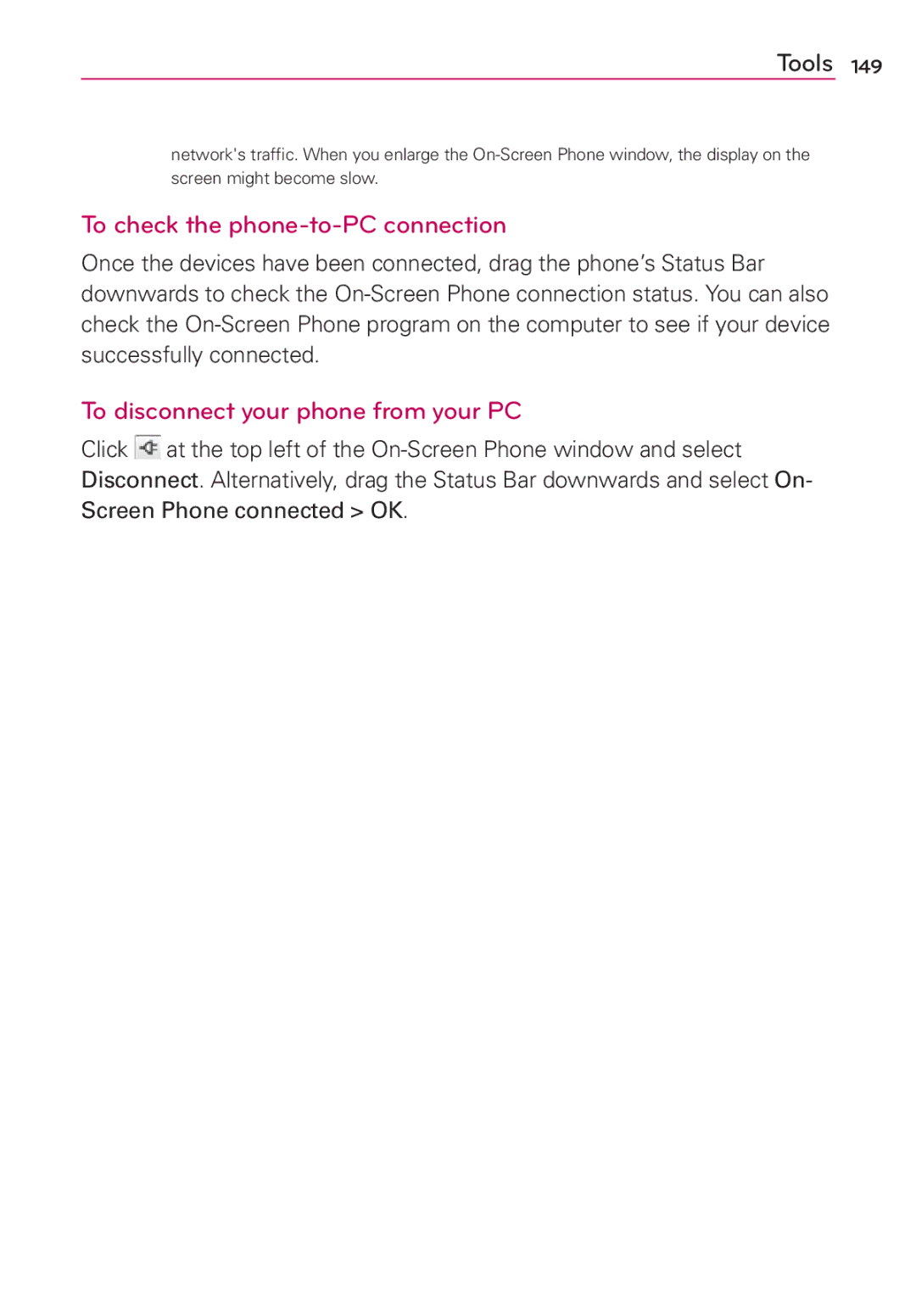 LG Electronics MFL67696601 manual To check the phone-to-PC connection, To disconnect your phone from your PC 